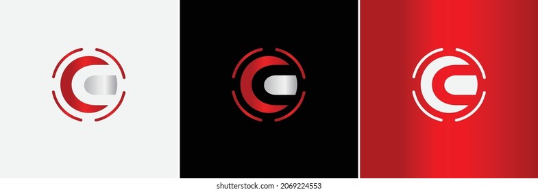 Silver Metallic Red C Logo Creative Modern Minimal Alphabet Initial Letter Mark Monogram Editable in Vector Format