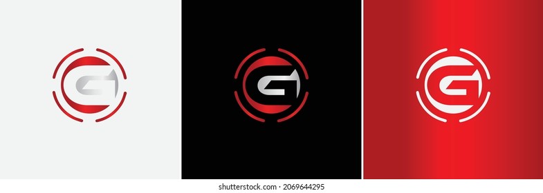 Silver Metallic Red G Logo Creative Modern Minimal Alphabet Initial Letter Mark Monogram Editable in Vector Format