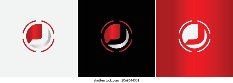 Silver Metallic Red J Logo Creative Modern Minimal Alphabet Initial Letter Mark Monogram Editable in Vector Format