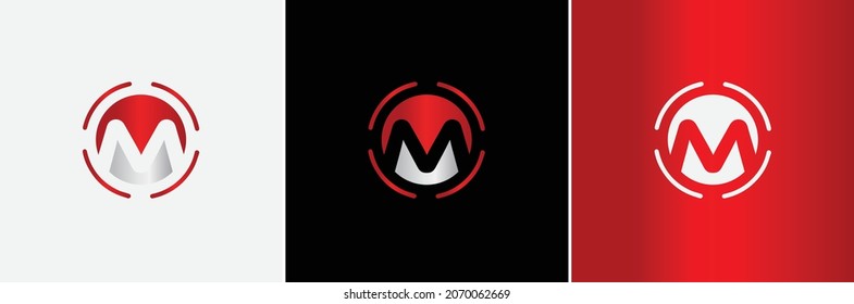 Silver Metallic Red M Logo Creative Modern Minimal Alphabet Initial Letter Mark Monogram Editable in Vector Format