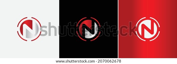 Silver Metallic Red N Logo Creative Stock Vector (Royalty Free ...