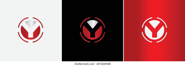 Silver Metallic Red Y Logo Creative Modern Minimal Alphabet Initial Letter Mark Monogram Editable in Vector Format