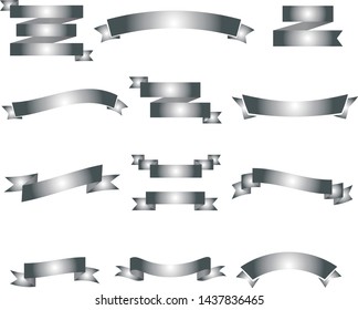 Silver Metallic Ribbon Set Inisolated White Stock Vector (Royalty Free ...