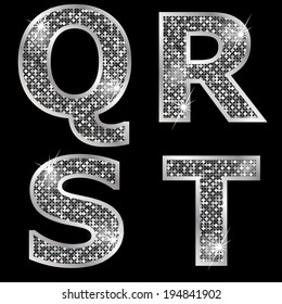 Silver Metallic Shiny Letters Q, R, S, T 