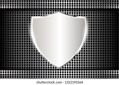 Silver metallic shiny shield vector icon