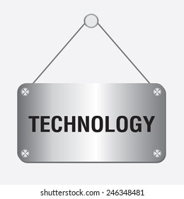 silver metallic technology sign hanging on the wall 