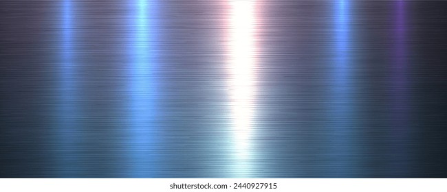 Textura metálica plateada con patrón de metal cepillado, fondo industrial y tecnológico de acero brillante, ilustración vectorial.