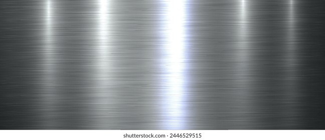 Silver metallic texture with brushed metal pattern, shiny steel industrial and technology background, vector illustration.