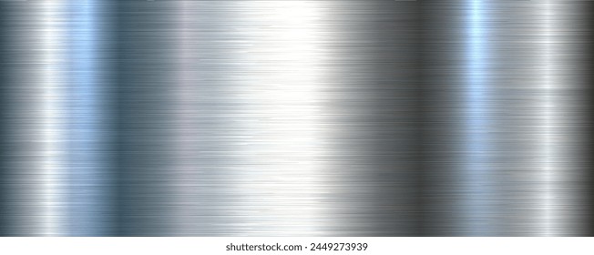 Silver metallic texture with brushed metal pattern, shiny steel industrial and technology background, vector illustration.