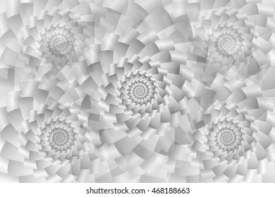 Silver metallic twisted and ribbed spiral objects on background