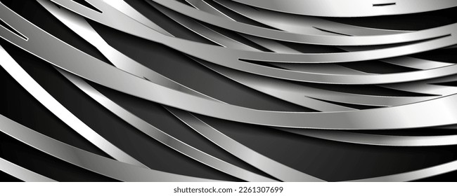 Olas metálicas plateadas sobre fondo oscuro. Diseño vectorial de concepto geométrico