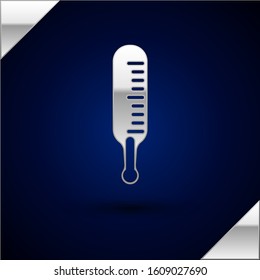 Silver Meteorology thermometer measuring icon isolated on dark blue background. Thermometer equipment showing hot or cold weather.  Vector Illustration