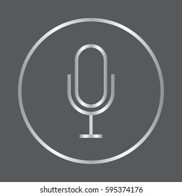 silver microphone flat icon on grey background, vector illustration