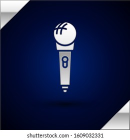 Silver Microphone icon isolated on dark blue background. On air radio mic microphone. Speaker sign.  Vector Illustration