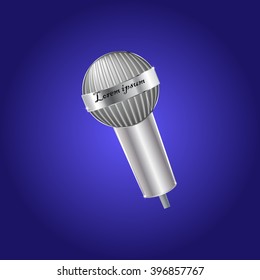 silver microphone on a blue background