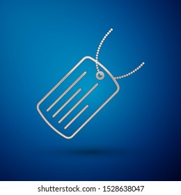 Silver Military dog tag icon isolated on blue background. Identity tag icon. Army sign.  Vector Illustration
