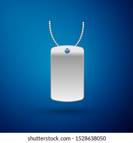 Silver Military dog tag icon isolated on blue background. Identity tag icon. Army sign.  Vector Illustration