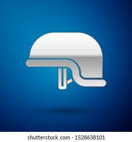 Silver Military helmet icon isolated on blue background. Army hat symbol of defense and protect. Protective hat.  Vector Illustration