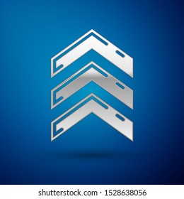 Silver Military rank icon isolated on blue background. Military badge sign.  Vector Illustration
