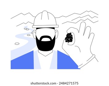 Silver mining abstract concept vector illustration. Worker with special equipment deals with silver excavation, mineral raw materials, process of precious metals mining abstract metaphor.