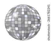 Silver mirror disco ball with glossy tiles and realistic shine. Ideal for party, club, or nightlife visuals.