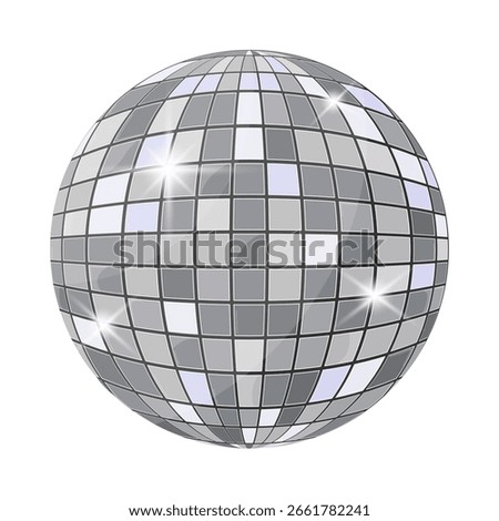 Silver mirror disco ball with glossy tiles and realistic shine. Ideal for party, club, or nightlife visuals.