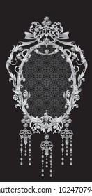 silver mirror frame with diamonds and vintage Victorian style elements,vector,illustration