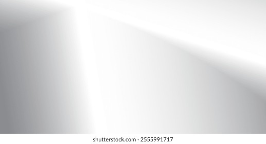 Silver mirror surface. Effect of metal sheen. Chrome abstract background. Steel foil material. Glass window. White grey gradient with glossy effect. Vector realistic illustration