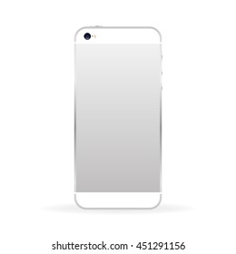 Silver mobile phone back  with shadow isolated on white background