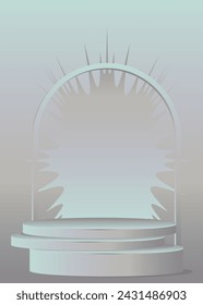 Silver mockup product display. Vector cylinder pedestal podium. Stage showcase for presentation.