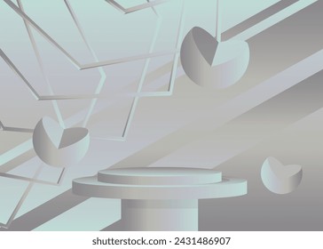 Silver mockup product display. Vector cylinder pedestal podium. Stage showcase for presentation.