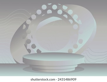 Silver mockup product display. Vector cylinder pedestal podium. Stage showcase for presentation.