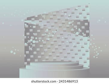 Silver mockup product display. Vector cylinder pedestal podium. Stage showcase for presentation.