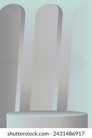 Silver mockup product display. Vector cylinder pedestal podium. Stage showcase for presentation.