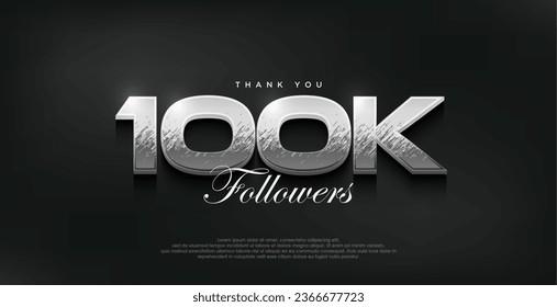 Silver modern design for a thank you 100k followers. Premium vector background for achievement celebration design.