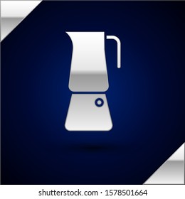 Silver Moka pot icon isolated on dark blue background. Coffee maker.  Vector Illustration