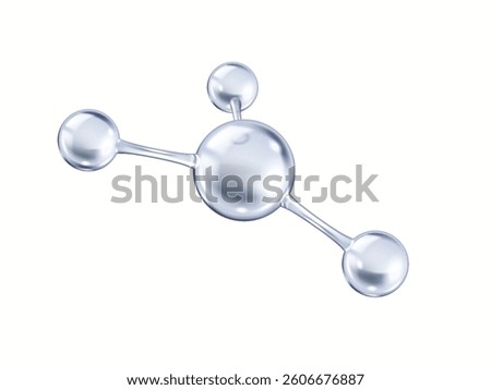 Silver molecule of collagen realistic vector illustration. Structure consists of connected spheres creating chemical bond 3d object on white