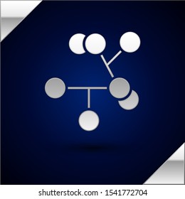 Silver Molecule icon isolated on dark blue background. Structure of molecules in chemistry, science teachers innovative educational poster.  Vector Illustration