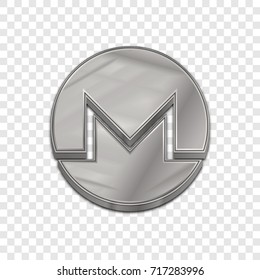 Silver monero coin symbol isolated web vector icon. Monero coin trendy 3d style vector icon. Raised symbol illustration. Silver monero coin crypto currency sign.