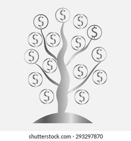 Silver Money tree isolated on White background. illustration