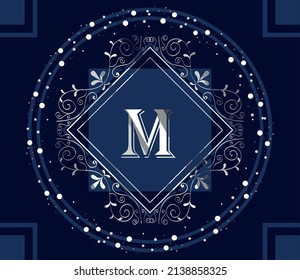 monograma plateado con postal de letra elegante