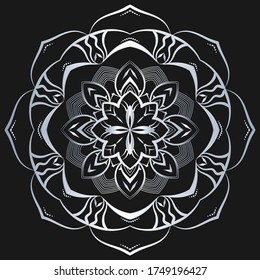 Silver monogram on a black background. Vector floral symbol for cafe, restaurant, shop, print, stamp,  elegant wedding invitation card; invitation. 