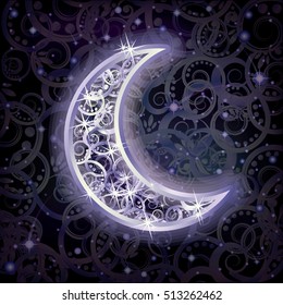 Silver moon holidays card, vector illustration