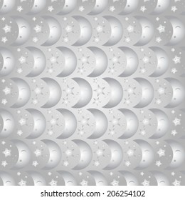 Silver Moon and star in happy mood seamless pattern. Sweet and vintage pattern style for cute or modern design