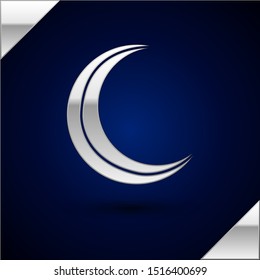 Silver Moon and stars icon isolated on dark blue background.  Vector Illustration