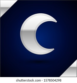 Silver Moon and stars icon isolated on dark blue background.  Vector Illustration