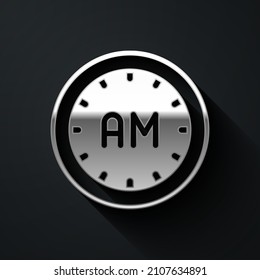 Silver Morning time icon isolated on black background. Time symbol. Long shadow style. Vector