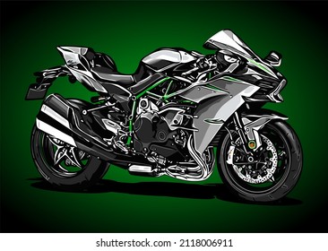 silver motorcycle on a green background, t-shirt design, biker, knucklehead, panhead, shovelhead, flathead, naked bike, dragrace, supermoto, Motorradfahrer, 
motorrijder, vector template
