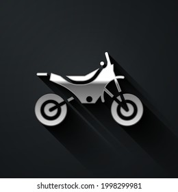 Silver Mountain bike icon isolated on black background. Long shadow style. Vector Illustration