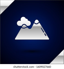 Silver Mountains icon isolated on dark blue background. Symbol of victory or success concept.  Vector Illustration